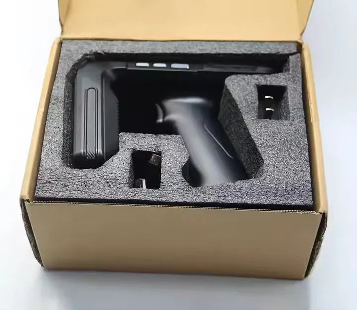 SLP-05 handheld Android UHF RFID reader and scanner with integrated barcode scanner and fingerprint sensor.