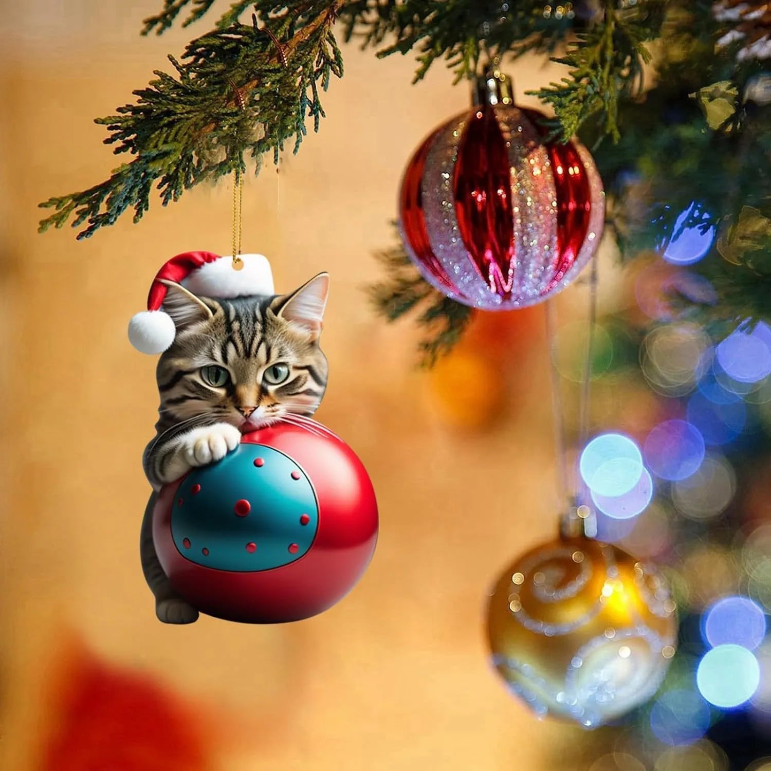 Clear acrylic car hanging ornament with a colourful printed cartoon kitten, shown in one of ten available styles.