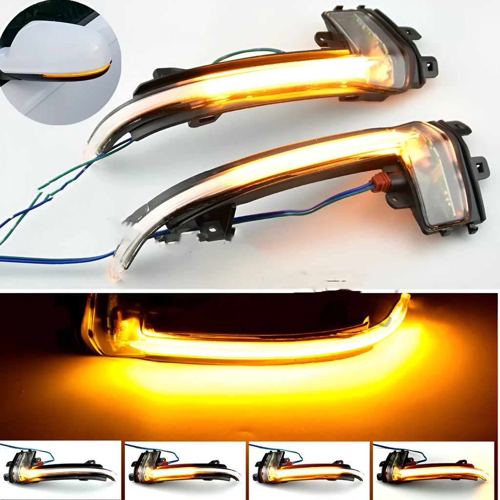Dynamic LED mirror turn signals for Audi B8 and B8.5 models in blackened or crystal white finishes