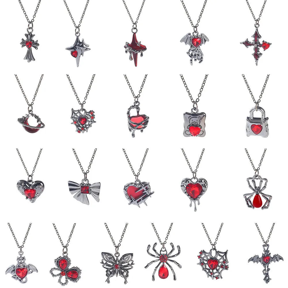 Dark style Halloween necklace with spider and bat pendants in zinc alloy with electroplated finish
