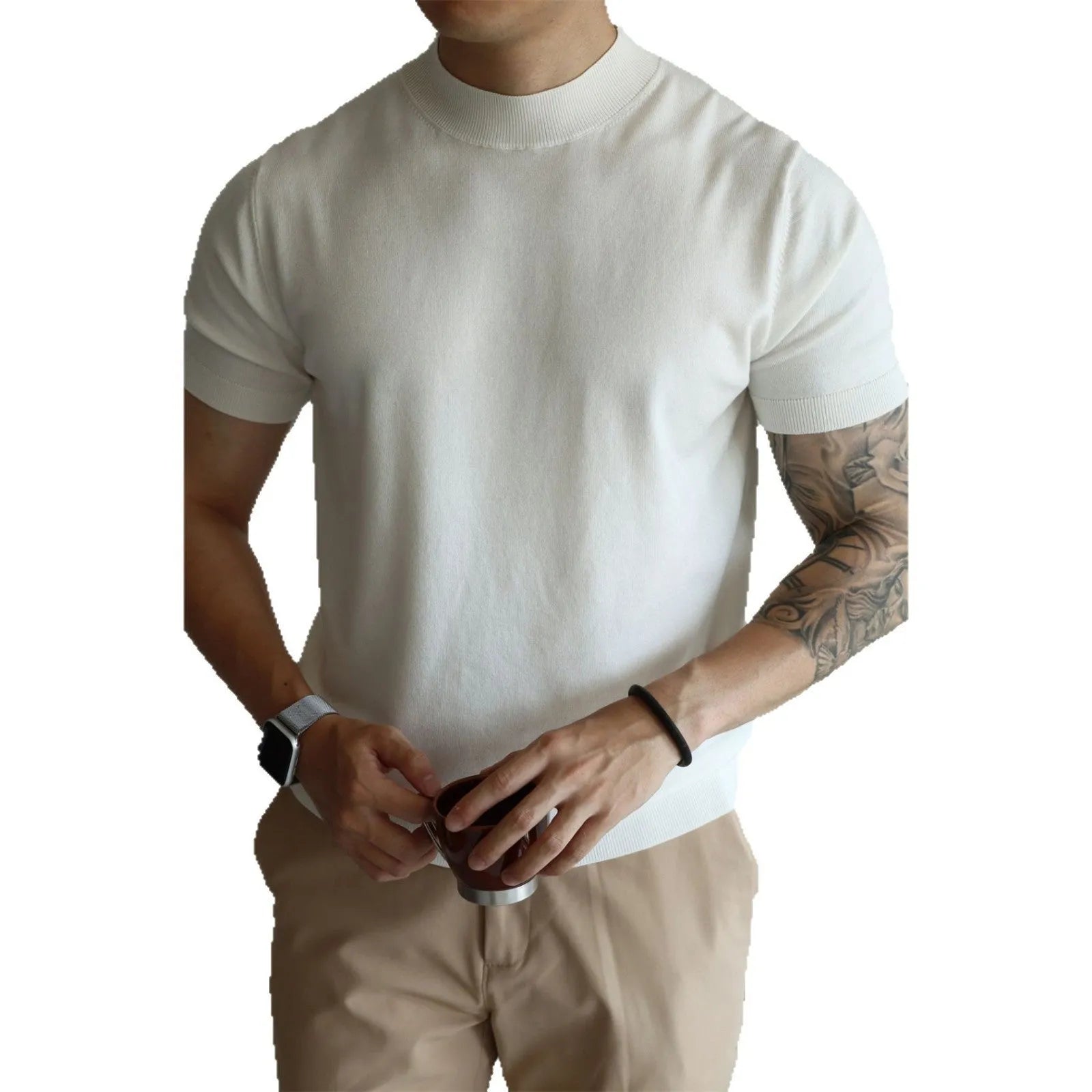 Men's slim-fit solid colour t-shirt on a hanger