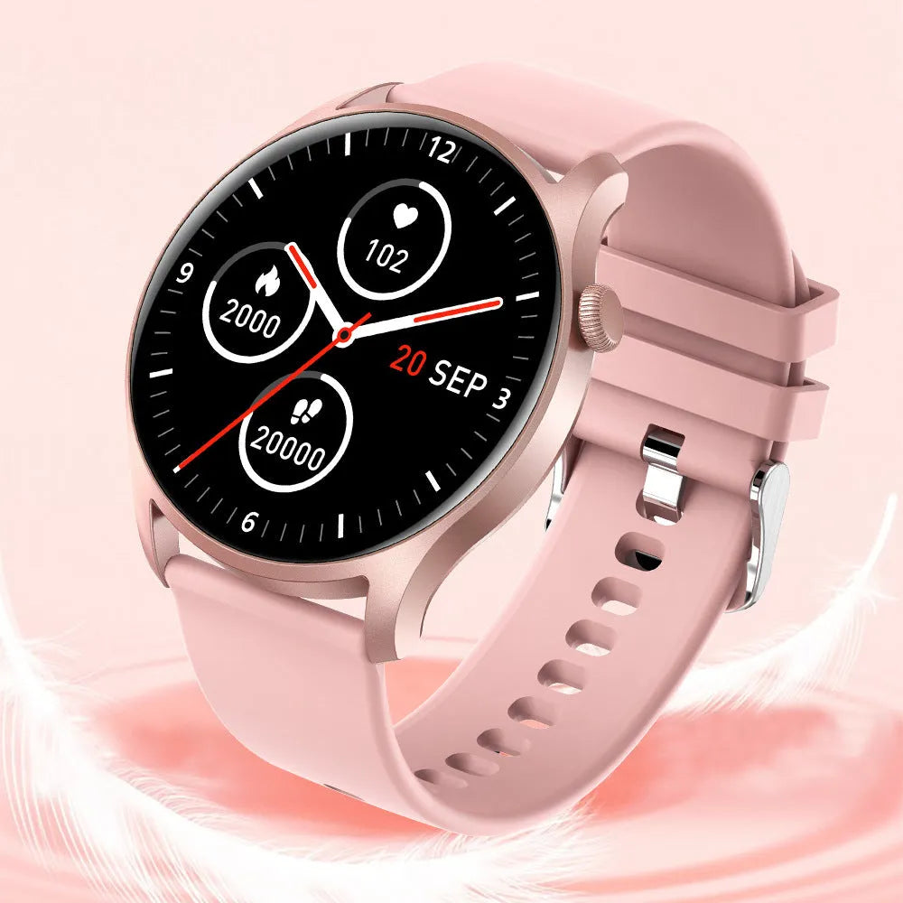 Smart watch with 1.3-inch screen displaying heart rate monitoring interface on silicone wristband