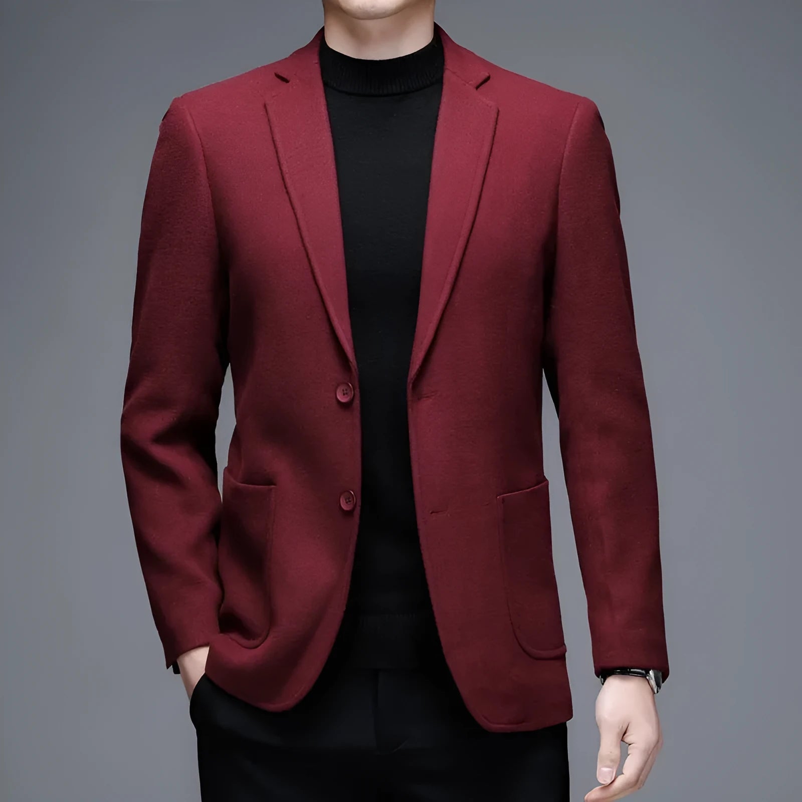 Men's solid colour wool blend casual winter jacket with polyester lining and loose fit