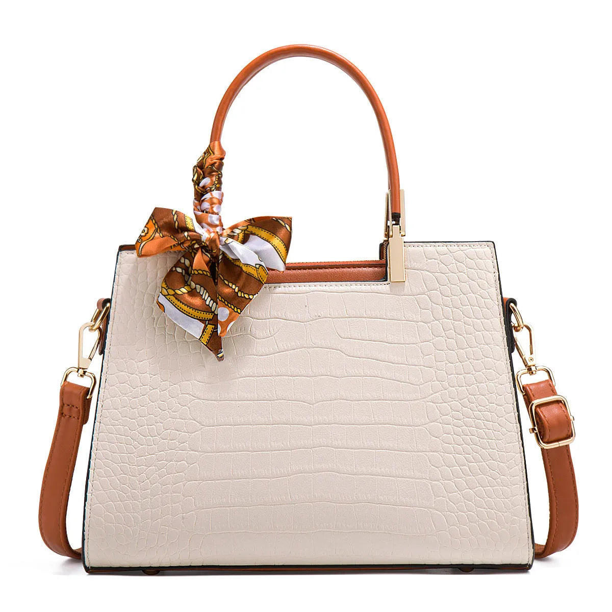Milky white women's shoulder handbag with multiple compartments and urban simplicity styling