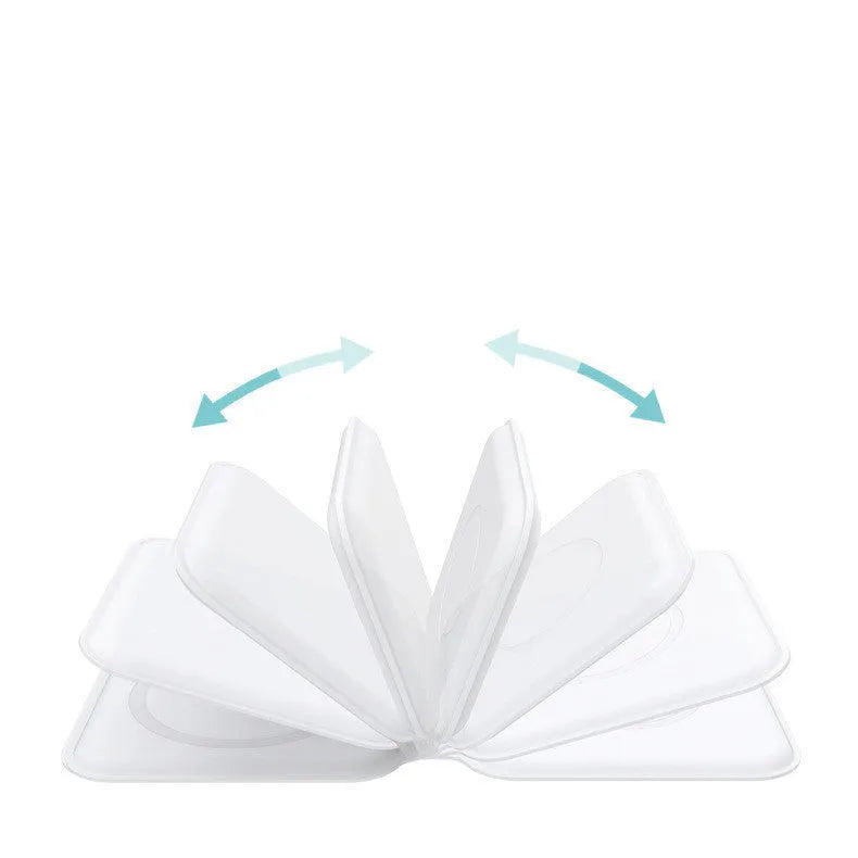 White folding magnetic wireless charging dock showing dual charging surfaces and 180-degree hinge