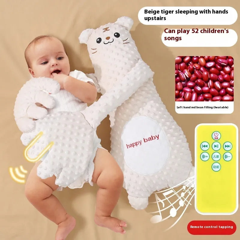 Infant exhaust pillow with remote control, plush cartoon design for baby sleep