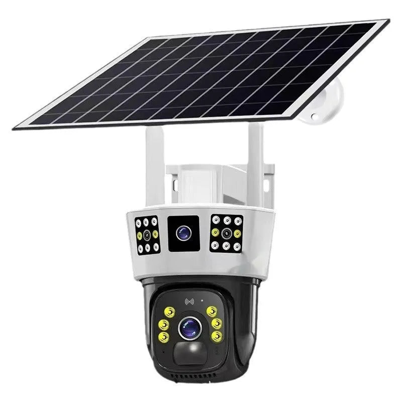 Solar-powered binocular surveillance camera for outdoor security with 4MP resolution