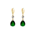 Emerald green geometric teardrop earrings with leverback fastenings
