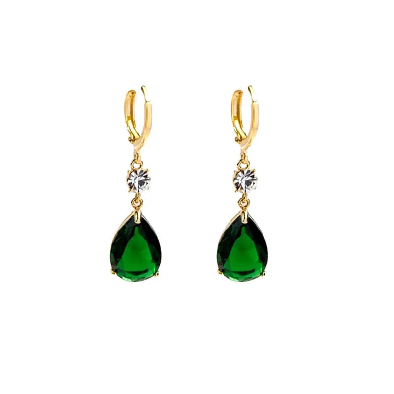 Emerald green geometric teardrop earrings with leverback fastenings