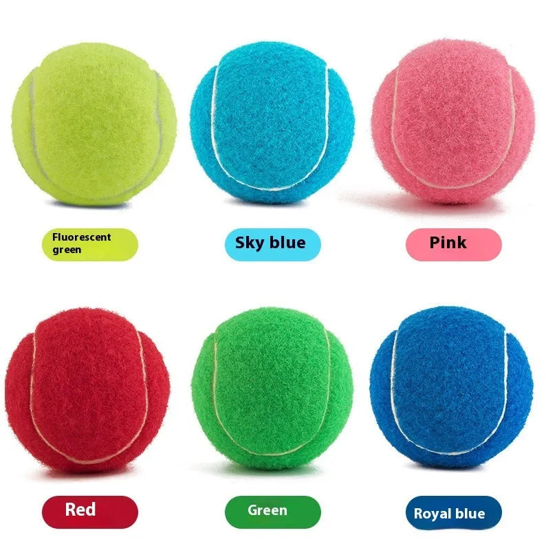 Bright coloured 6.3cm rubber dog tennis ball toy for bite-resistant fetch and chew play.
