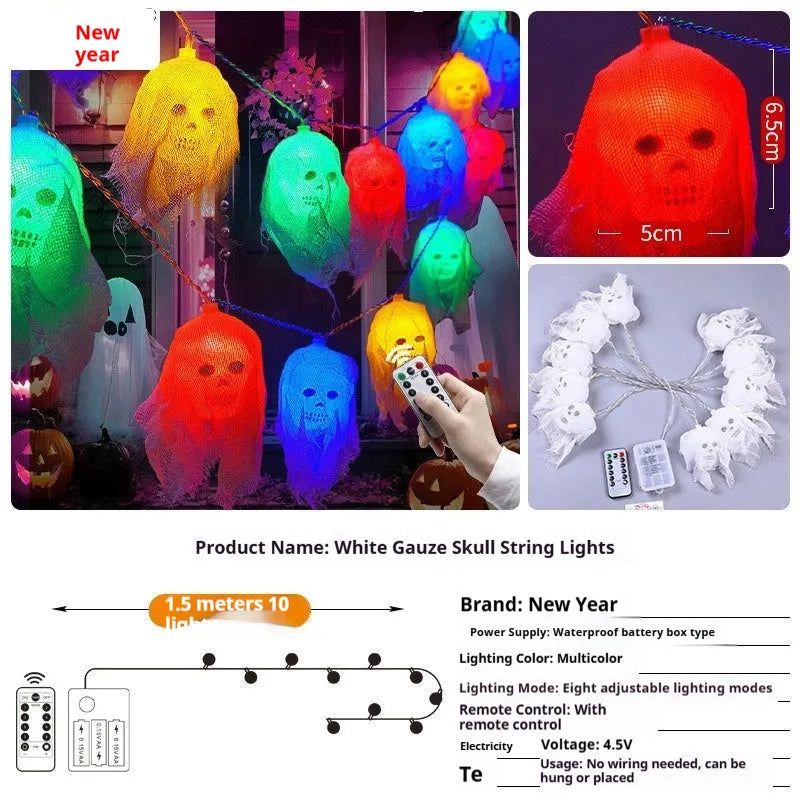 Halloween battery-operated coloured LED string lights for indoor wall decoration with length options