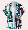Men's camouflage patterned cardigan shirt with short sleeves and 3D digital printing