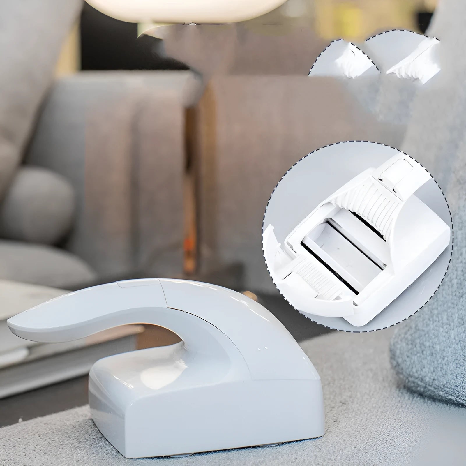 White ABS sticky hair remover roller for picking up cat hair from fabric