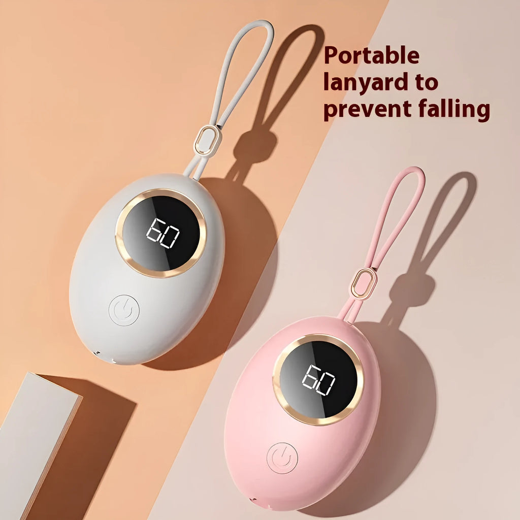 USB digital display hand warmer power bank in multiple colour options showing aluminium heat dissipation