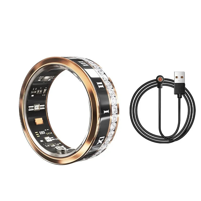 Diamond smart ring with health monitoring on finger in gold and silver colour options