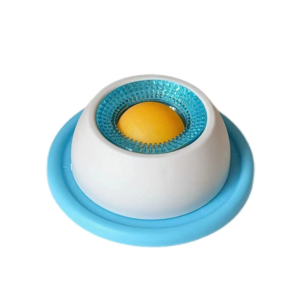 Yellow anti-spill slow feeder cat toy for indoor cats