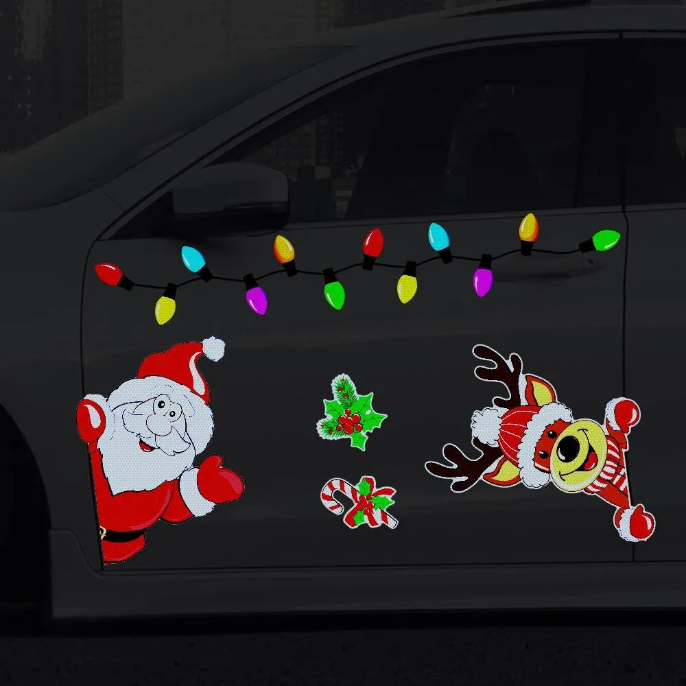 Cartoon Christmas elk reflective magnetic sticker with 6 thread design in RFM026 colours