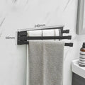 Carbon steel folding towel bar in black or white with no-punch installation for bathroom