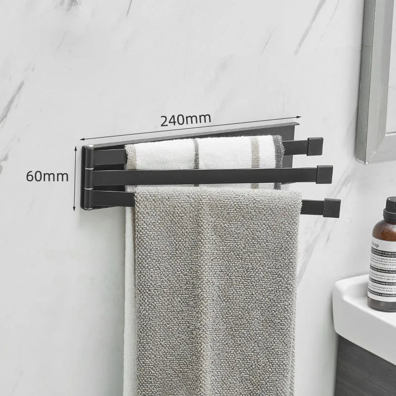 Carbon steel folding towel bar in black or white with no-punch installation for bathroom