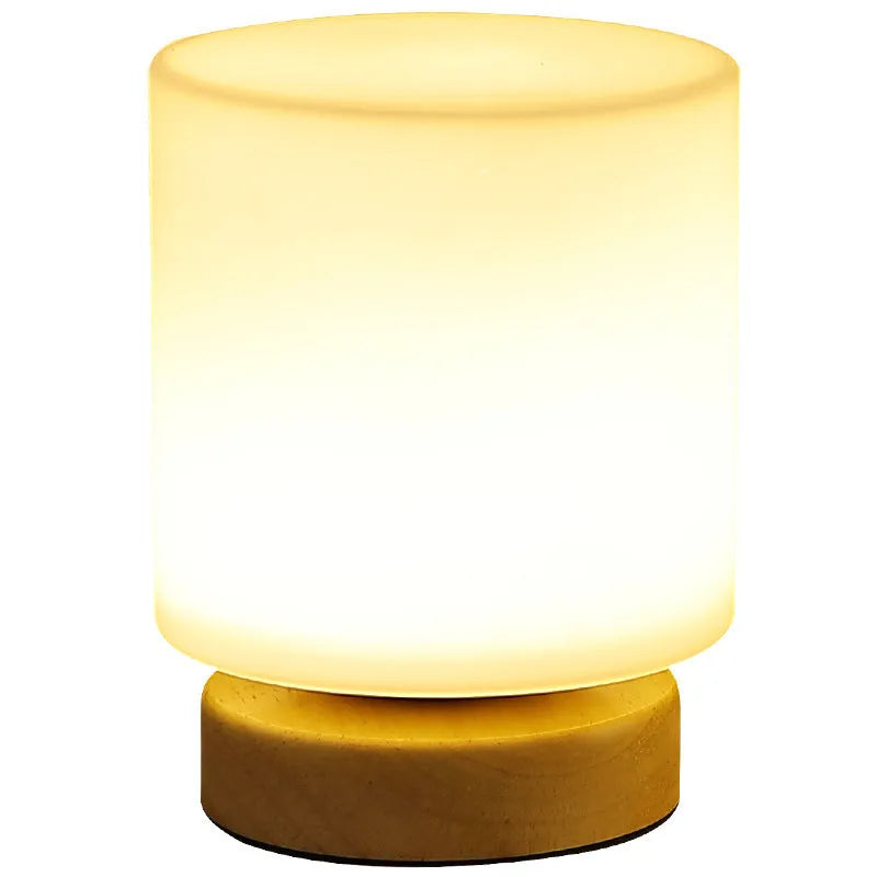 Nordic solid wood USB table lamp with touch dimming in flower-shaped design measuring 150mm by 180mm