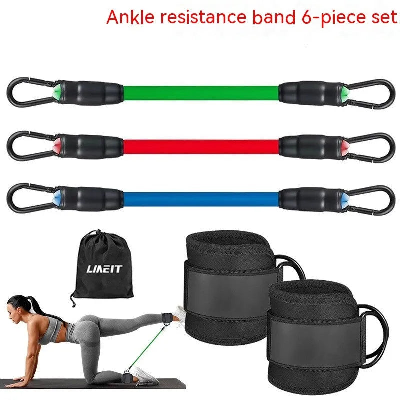 TPE resistance band set with three tension levels and ankle foot loops for leg workouts