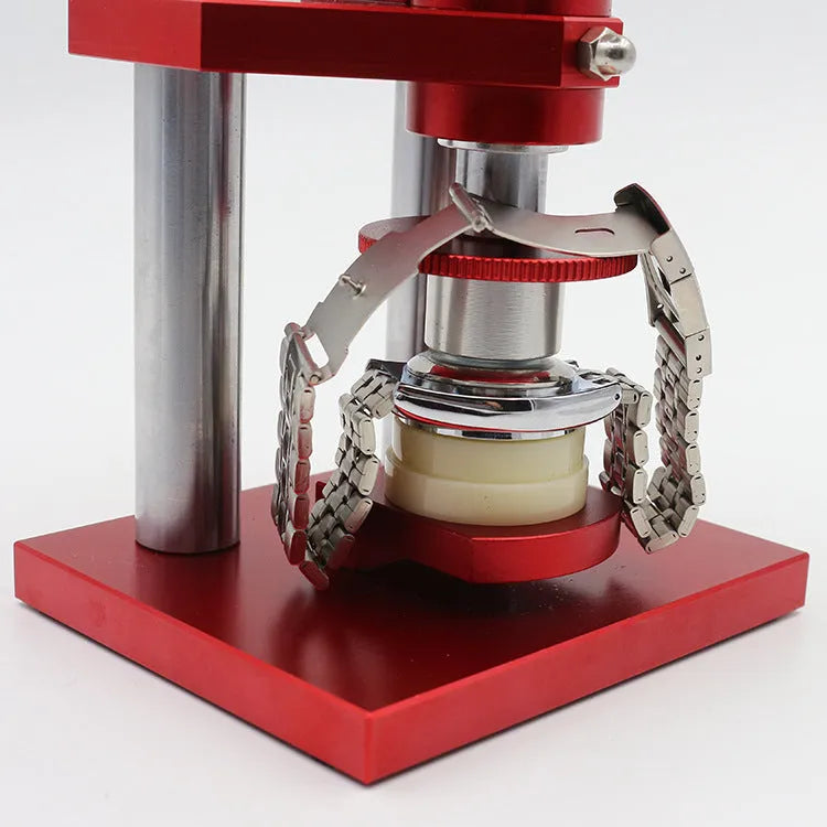 Watch repair tool with spiral cap presser and 20 plastic molds for back cover installation