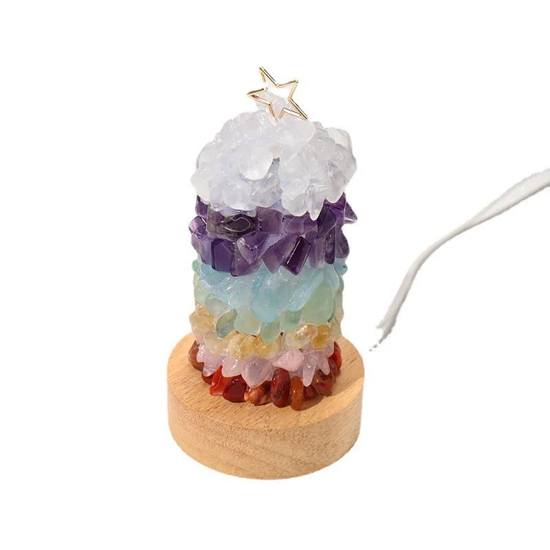 Natural crystal gravel small night lamp with geometric shape and warm light, USB powered
