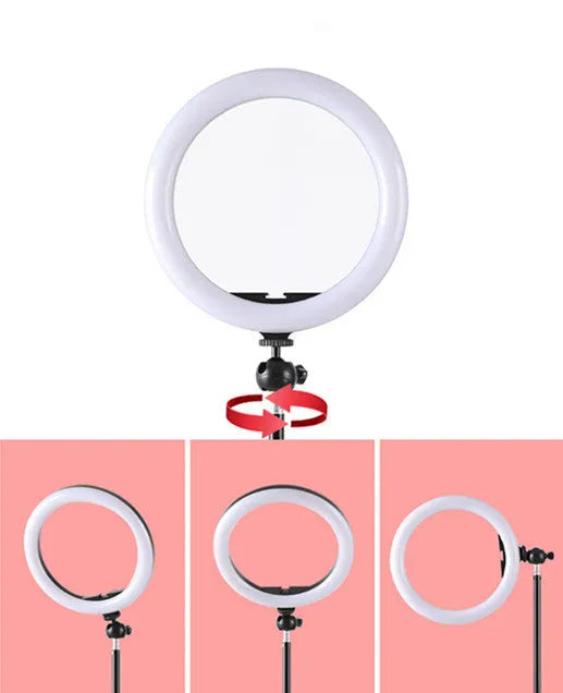 10-inch smartphone ring light on a 19cm adjustable metal tripod stand for selfies and video.