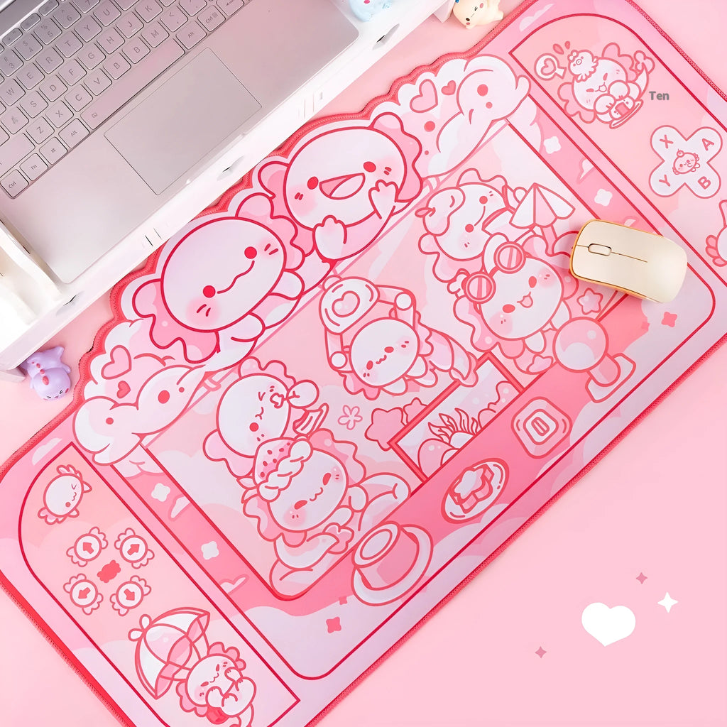 Large rectangular cloth mouse pad with a hexagonal dragon crane machine anime pattern, measuring 75cm by 40cm.