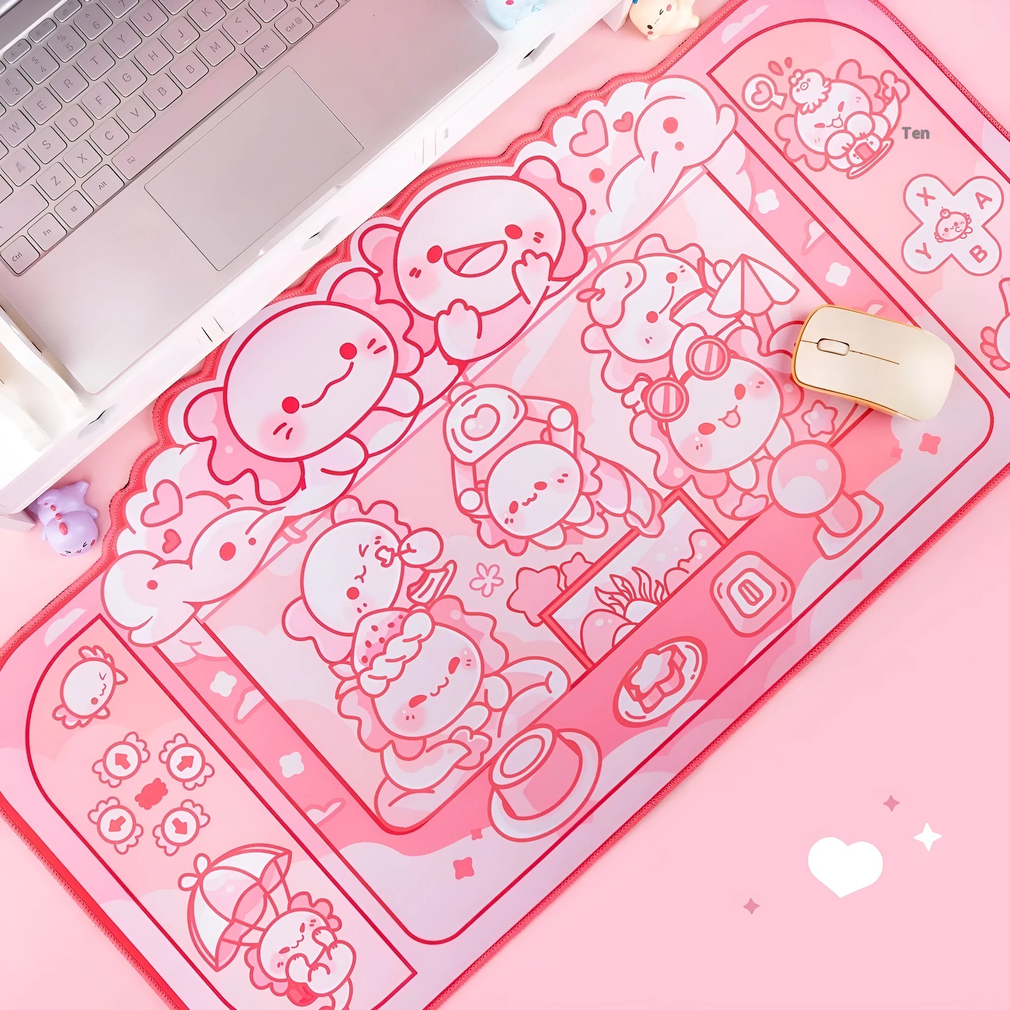 Large rectangular cloth mouse pad with a hexagonal dragon crane machine anime pattern, measuring 75cm by 40cm.