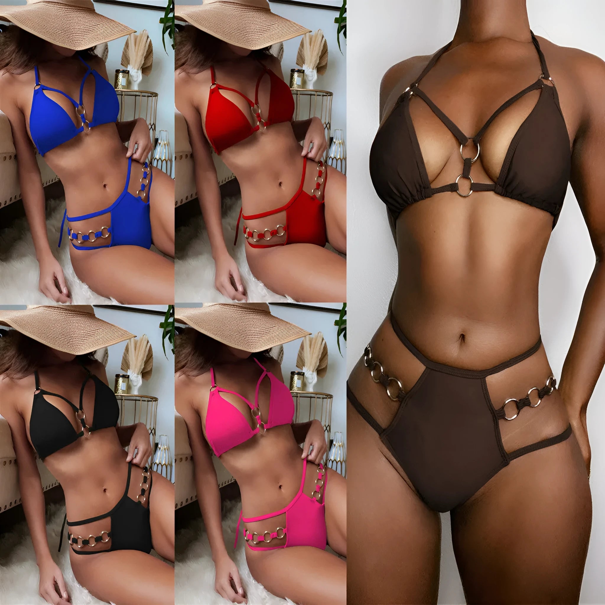 Women's two-piece nylon bikini swimwear in multiple colour options