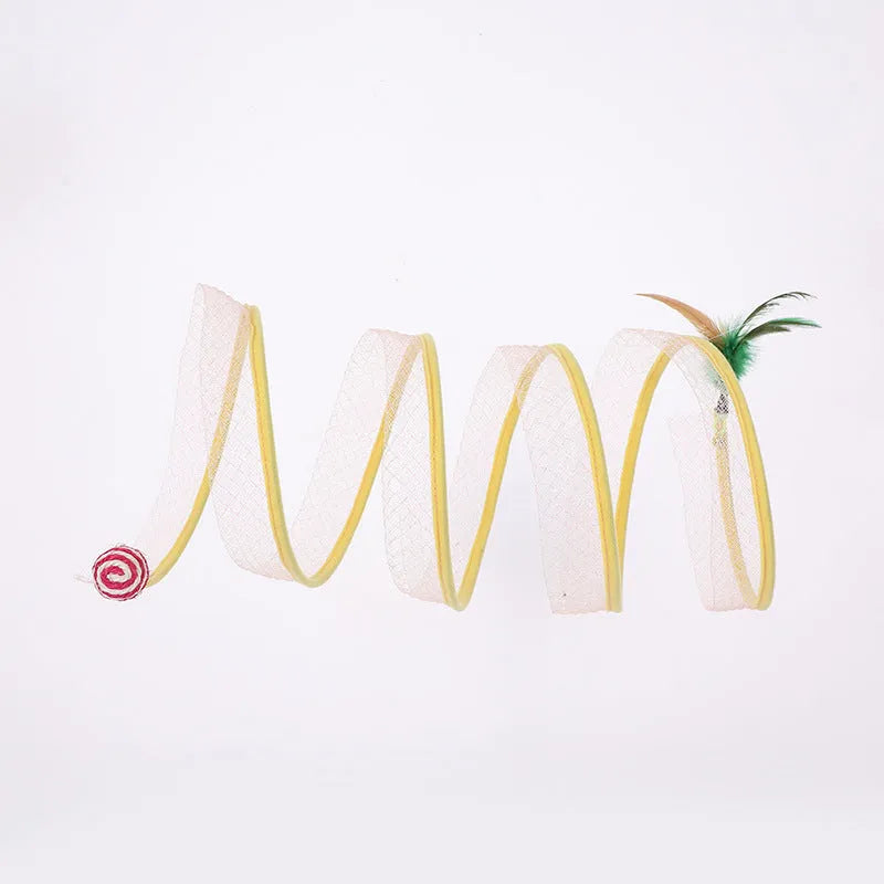 Foldable cat tunnel toy set with hanging feather and sisal ball toys, 50cm long