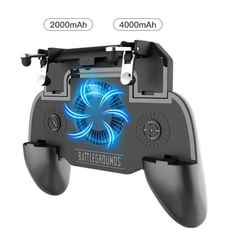 Black mobile game controller with aluminium alloy frame and USB cable for smartphones.