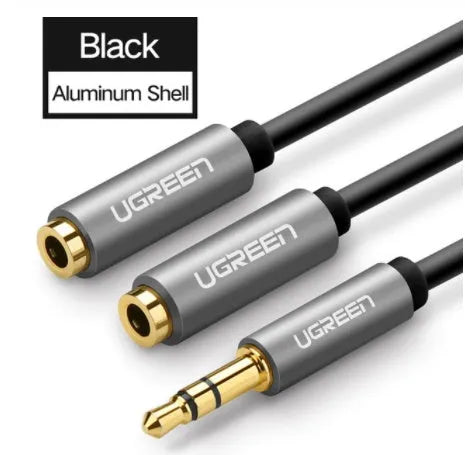 20cm 3.5mm earphone cable with gold connectors in black, grey, or white colours