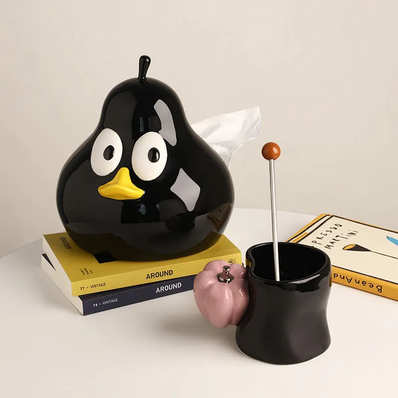 Cute pear-shaped ceramic tissue box holder in white porcelain, available in black or green