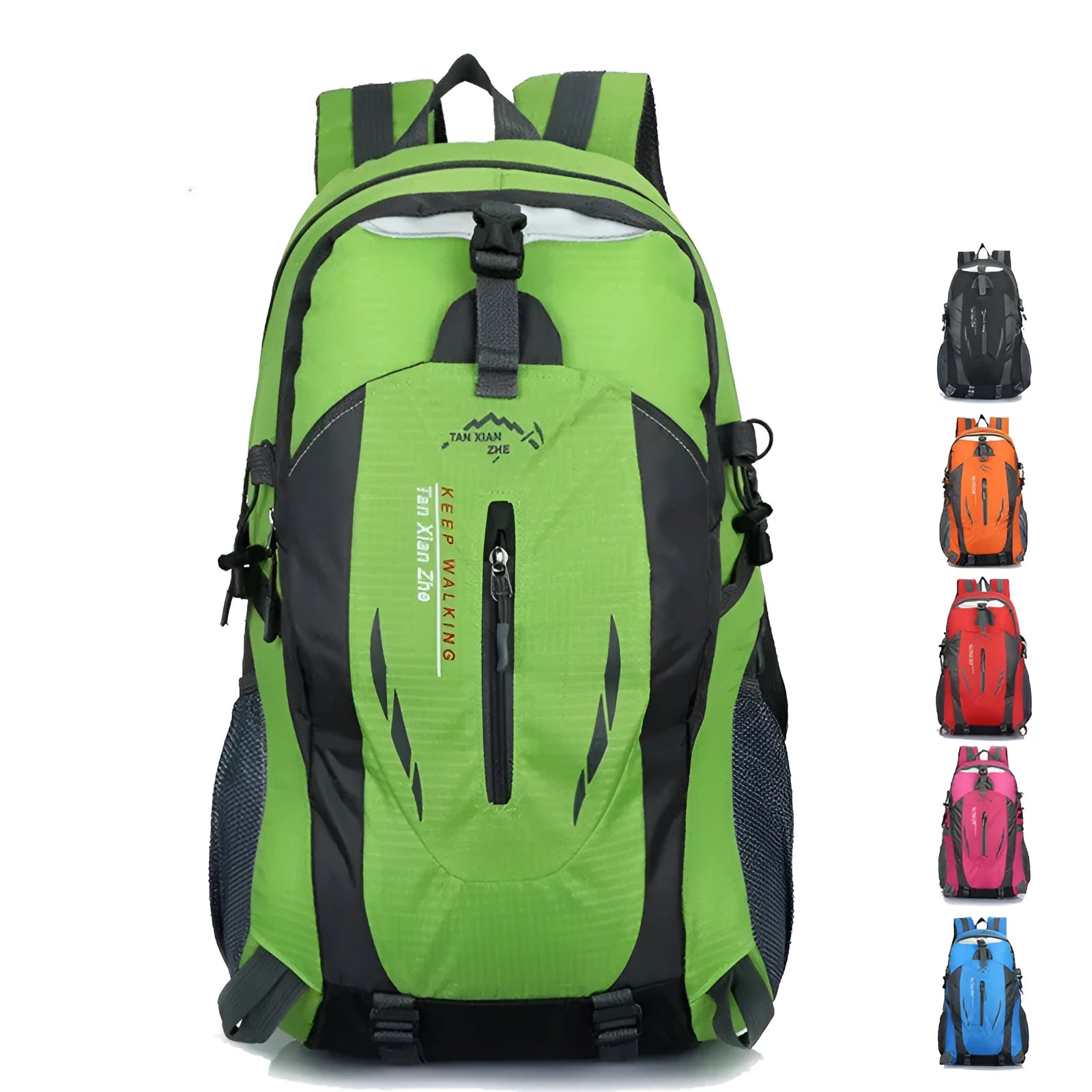 Large black Oxford cloth outdoor travel backpack showing laptop compartment and double shoulder straps.