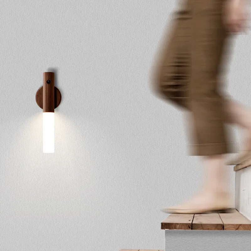 Smart sensor LED desk lamp with solid wood base and organic glass shade in coffee colour