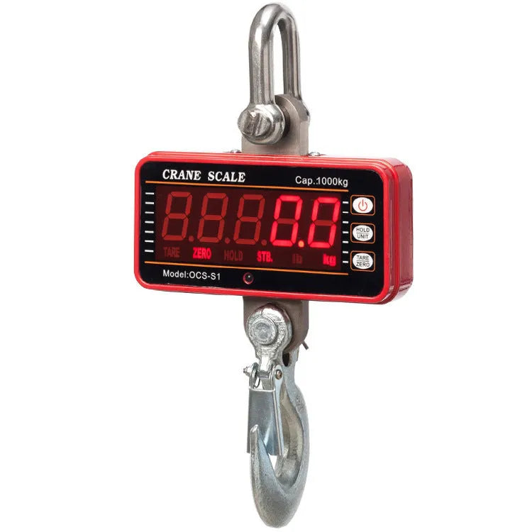 Orange electronic crane scale with digital display for 500 kg capacity industrial weighing