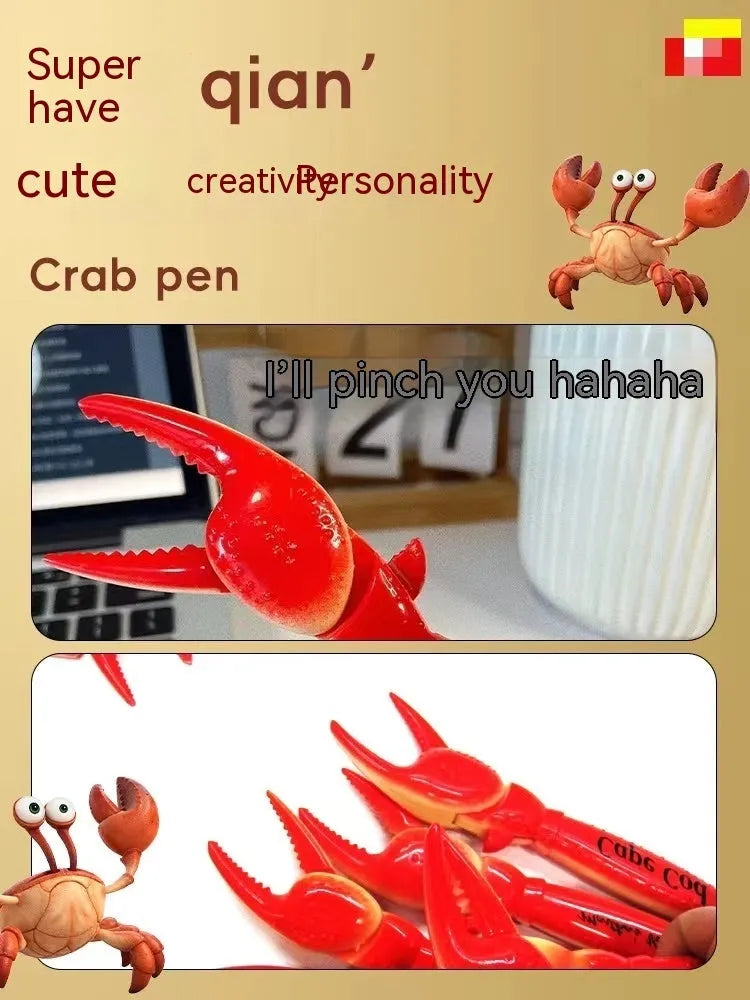 Crab-shaped novelty ballpoint pen with can clip attachment and press-down mechanism