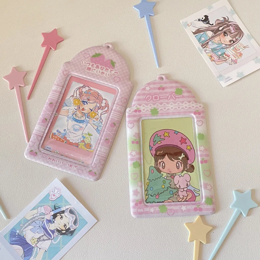 Cartoon Strawberry style PVC meal card holder pendant with clear card sleeve