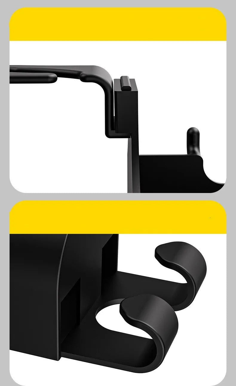 Black plastic car hook seat back organiser with cup holder and hanging hook