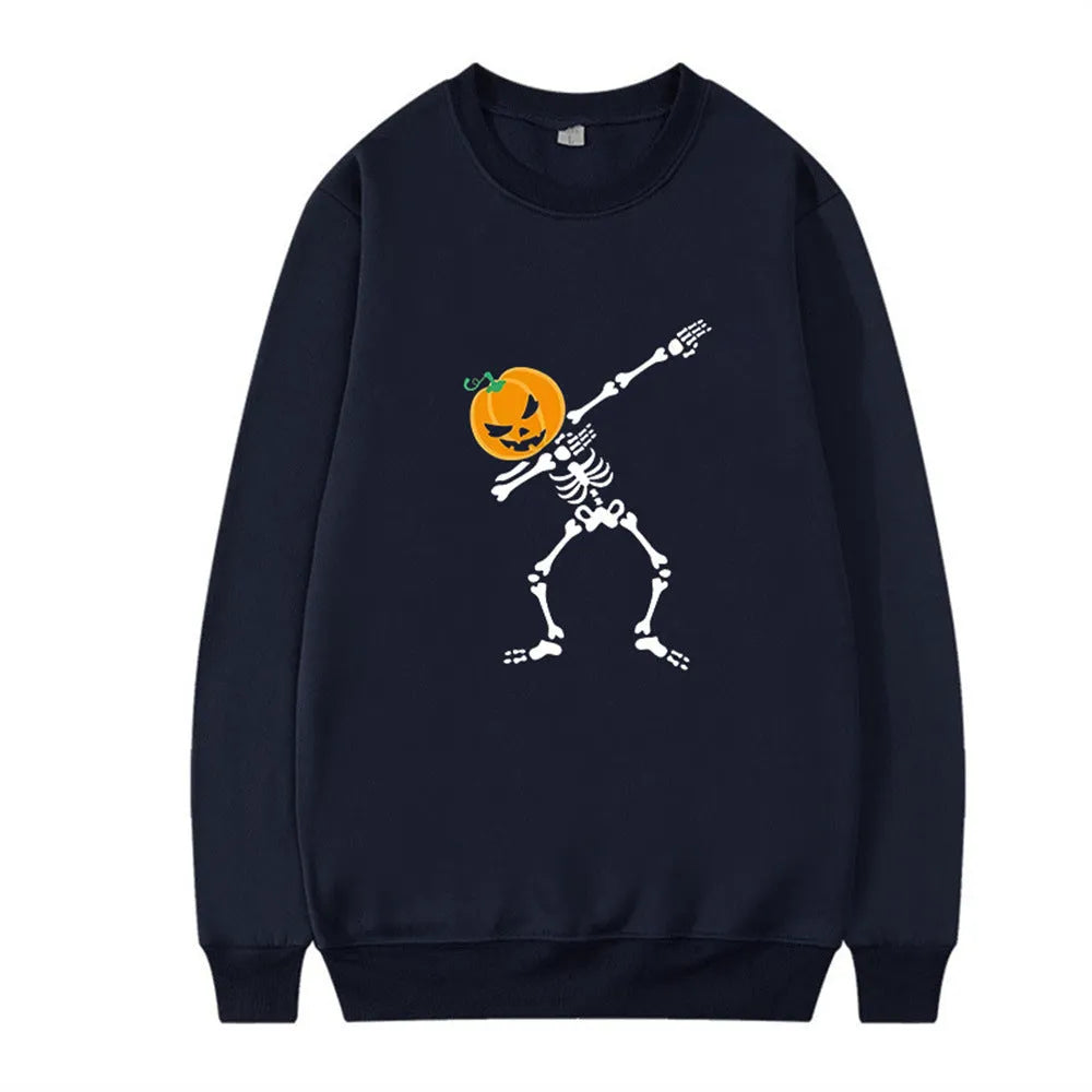 Women's casual printed long sleeve crew neck top on a hanger
