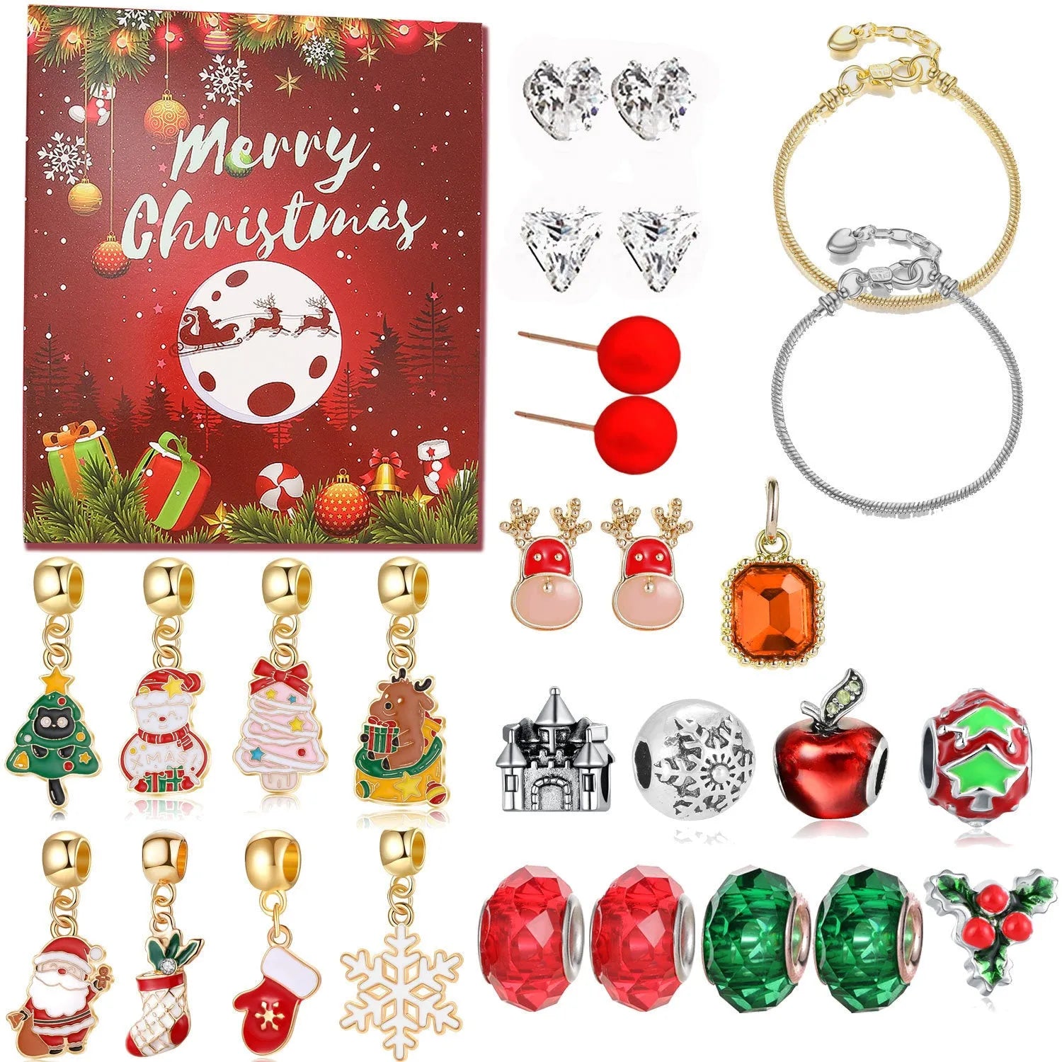 Christmas bead string jewelry gift box set with electroplated alloy beads in cartoon style for women