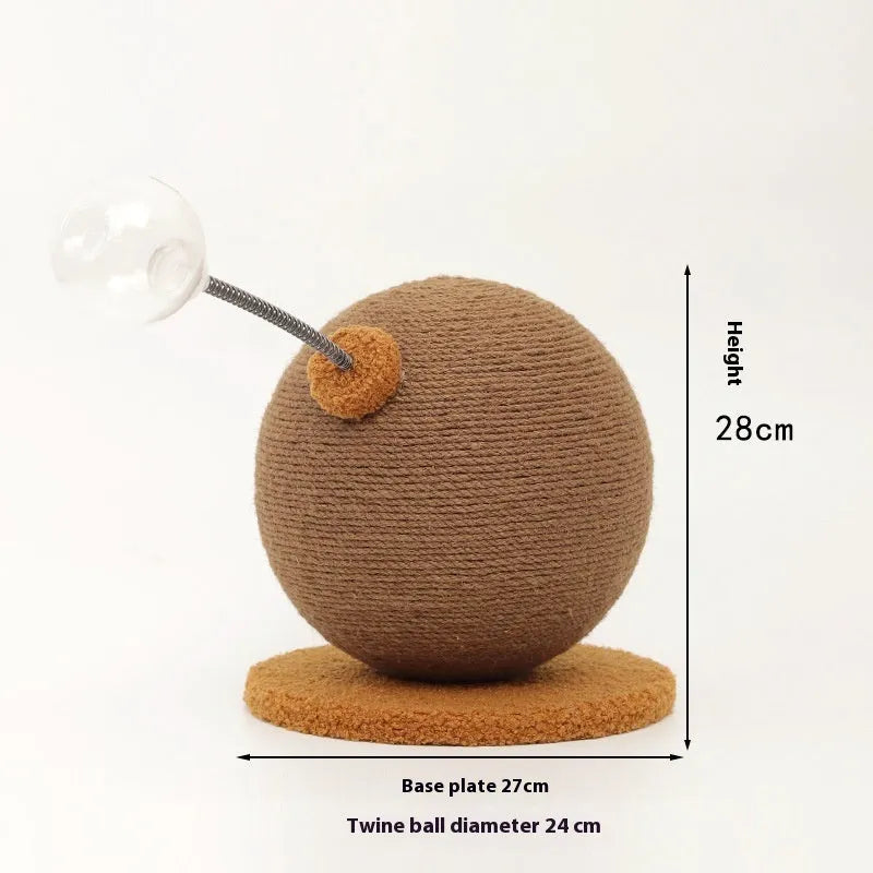 Hemp rope cat scratch board with attached toy in large and small size options