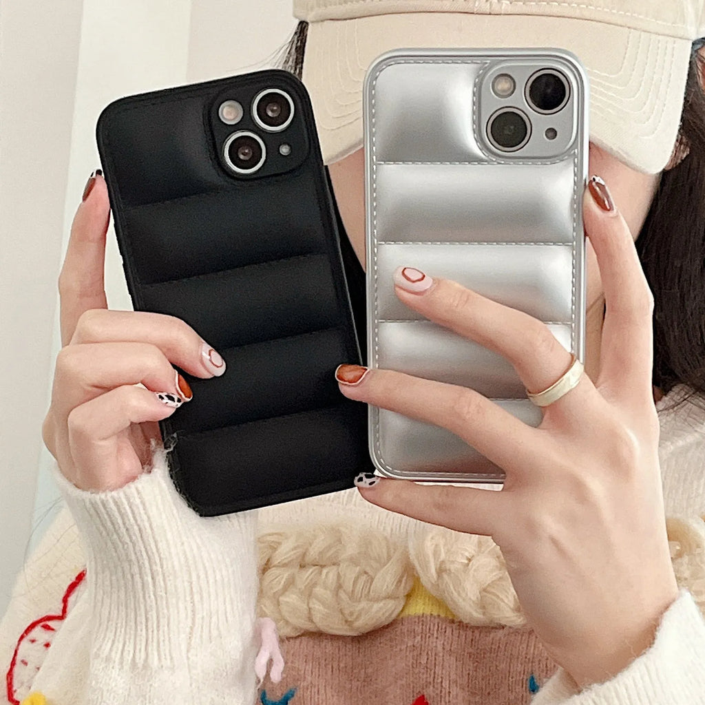 Solid colour down jacket texture TPU phone case for iPhone, shockproof back cover in Dark Night Purple