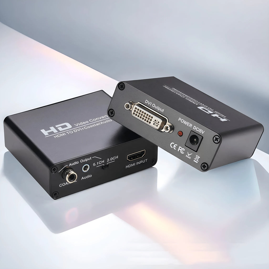 Black HDMI to DVI converter with coaxial 35 audio output and 1.5 metre cable