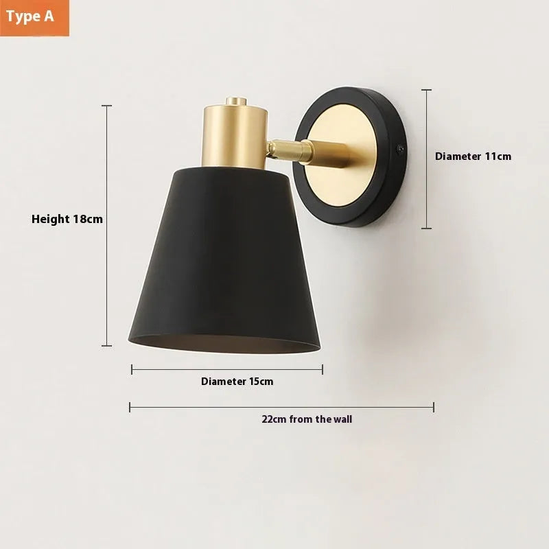 Iron Nordic wall lamp in one of four style variations for bedroom or living room