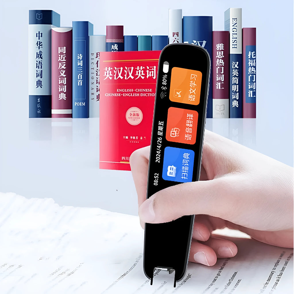 Dark grey or white talking pen for offline text scanning translation measuring 138mm by 30mm by 112mm