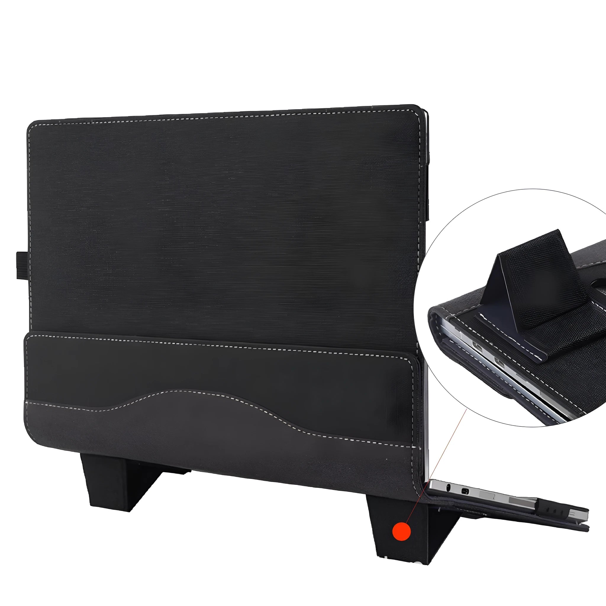 Black imitation leather protective sleeve for Microsoft Laptop6 laptop, shown closed.