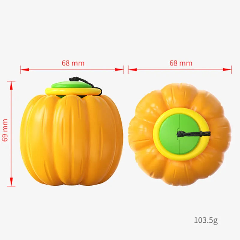 Pumpkin-shaped plastic dog chew toy with squeaker for small dogs in orange colour